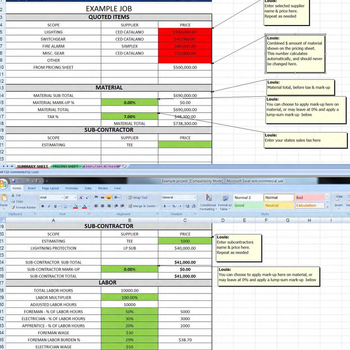 Excel-based estimating template